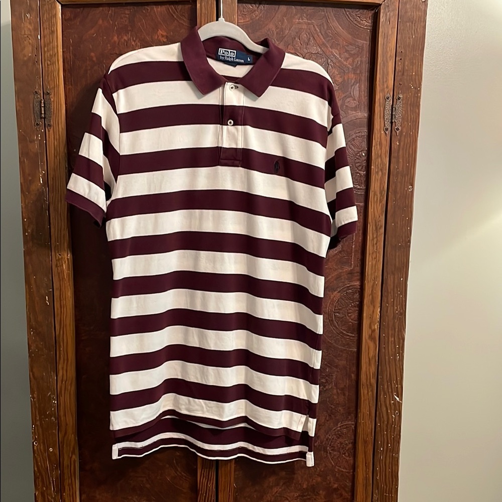 Polo by Ralph Lauren Men's Burgundy and White Striped Polo